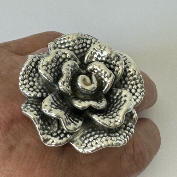 E&L Israel Sterling Silver Statement Flower Electroform Rose Ring  Sz.8 - Picture 12 of 14